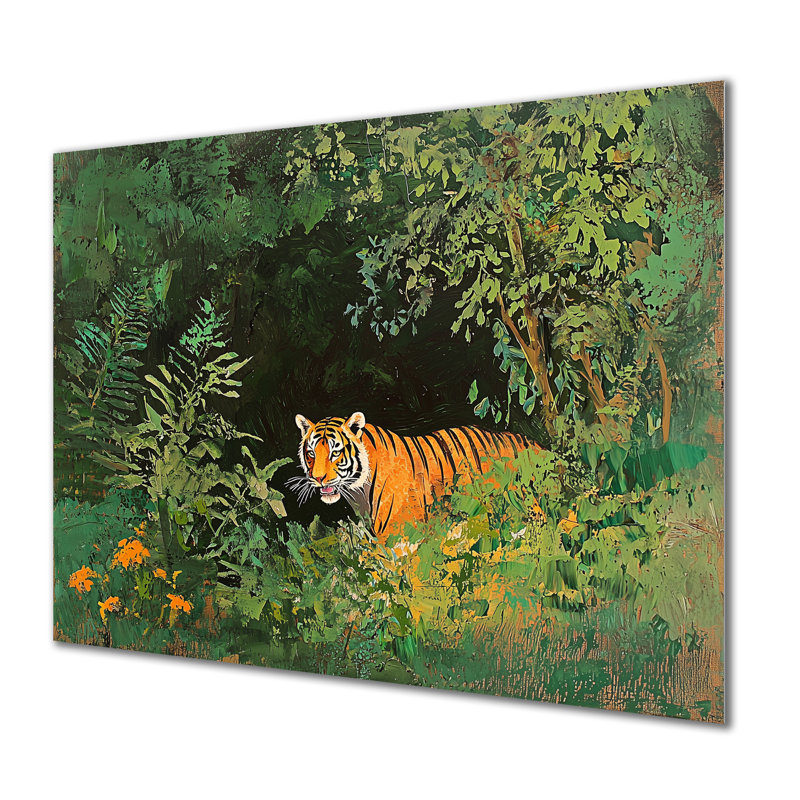 Tigre dans la forêt tropicale II - animaux, décoration murale en métal, impression de tigre, H 12 po x l 20 po