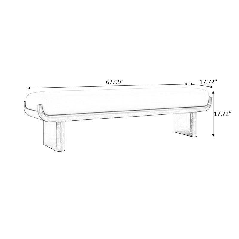 Banc rembourré vert en bois massif, H 17,72 po x l 62,99 po x P 17,72 po