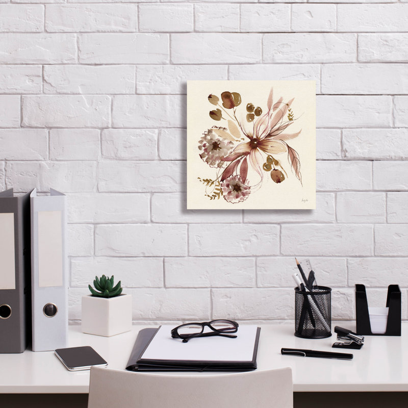 "Epia Graffiti" sépia floral "par Kristy riz, art mural sur toile, H 12 po x l 12 po x P 0,75 po