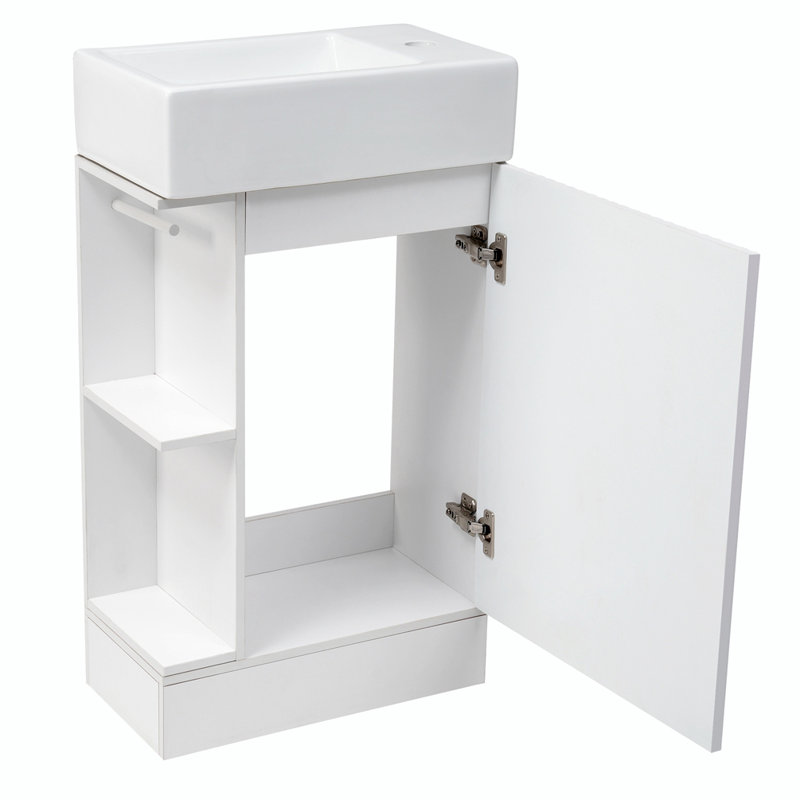 Ensemble de meuble-lavabo simple 18,6 po avec plateau en céramique Isaiyah, Blanc