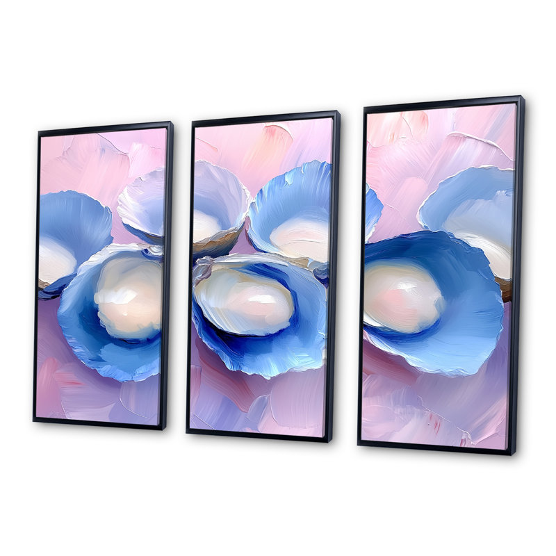 Blanc, rose, marbré, huîtres IV - ensemble de reproductions d'art de coquillages, H 28 po x l 36 po x P 1 po