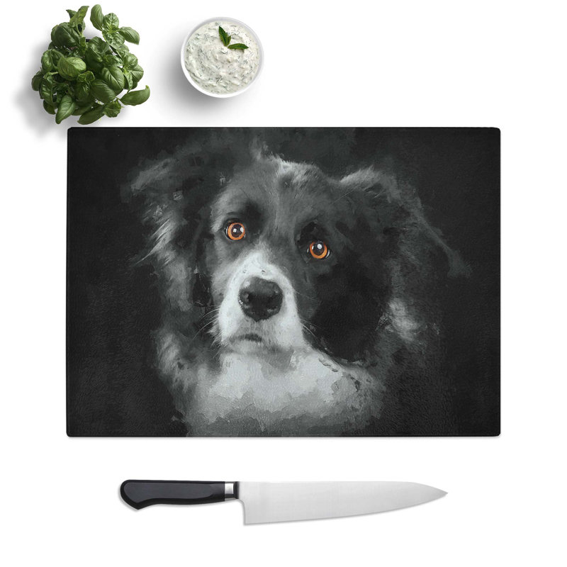 Tempered Glass Border Collie Dog Chopping Board, 28.5 cm W x 20 cm L