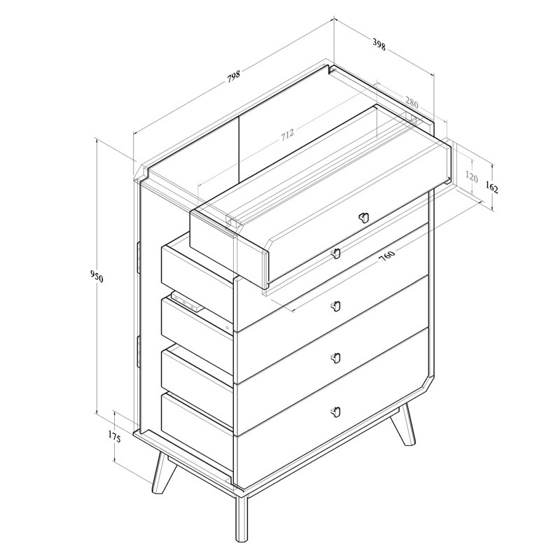 Kalmar 80cm W 5 - Drawer Chest of Drawers, Oak