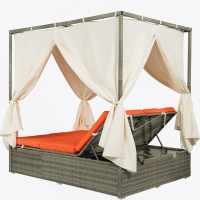 Adjustable Outdoor Sun Lounger With Canopy, Removable Cushion For Patio, Garden And Poolside