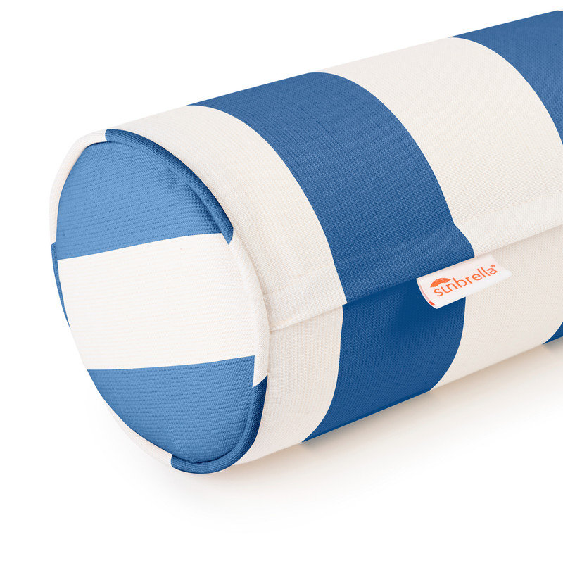 Blue and White Striped Round Reversible Outdoor Cushions (Set of 2)