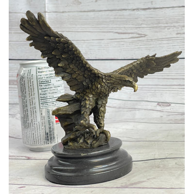 Landing Eagle W/ Wings Spread Bronze Statue Sculpture Signed Original Marble Base 7 Inches X 9 Inches