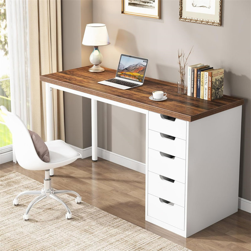 Bureau d'ordinateur avec 5 tiroirs (sans la chaise), Blanc