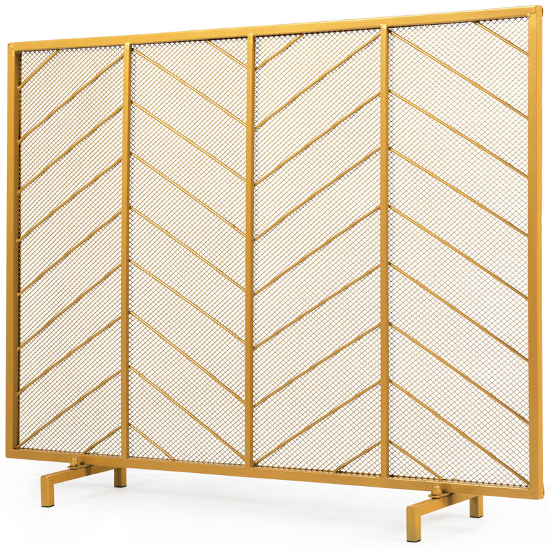 Gold Chevron Pattern Steel Mesh Fireplace Screen