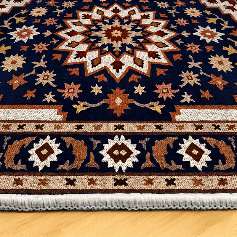 Albasa Collection Digital Print Cotton-Polyester Black Brown Beige Moroccan Rug, Runner 3'4" x 14'10"
