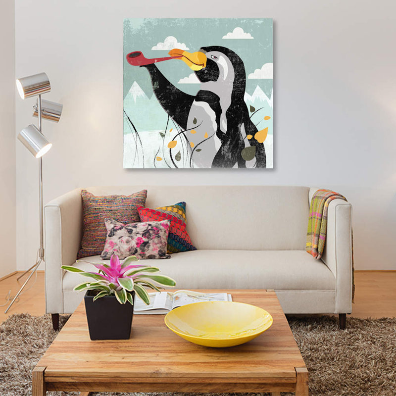 « pingouin à la toile », impression sur toile, H 12 po x l 12 po x P 1,5 po, Pas de tapis, Toile tendue