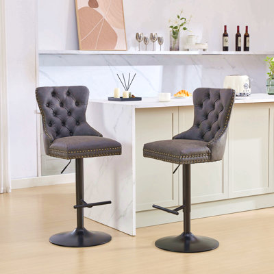 Aged And Retro PU Swivel Barstools Adjusatble Seat Height From 26-33 Inch, Modern Bar Stools With Backs