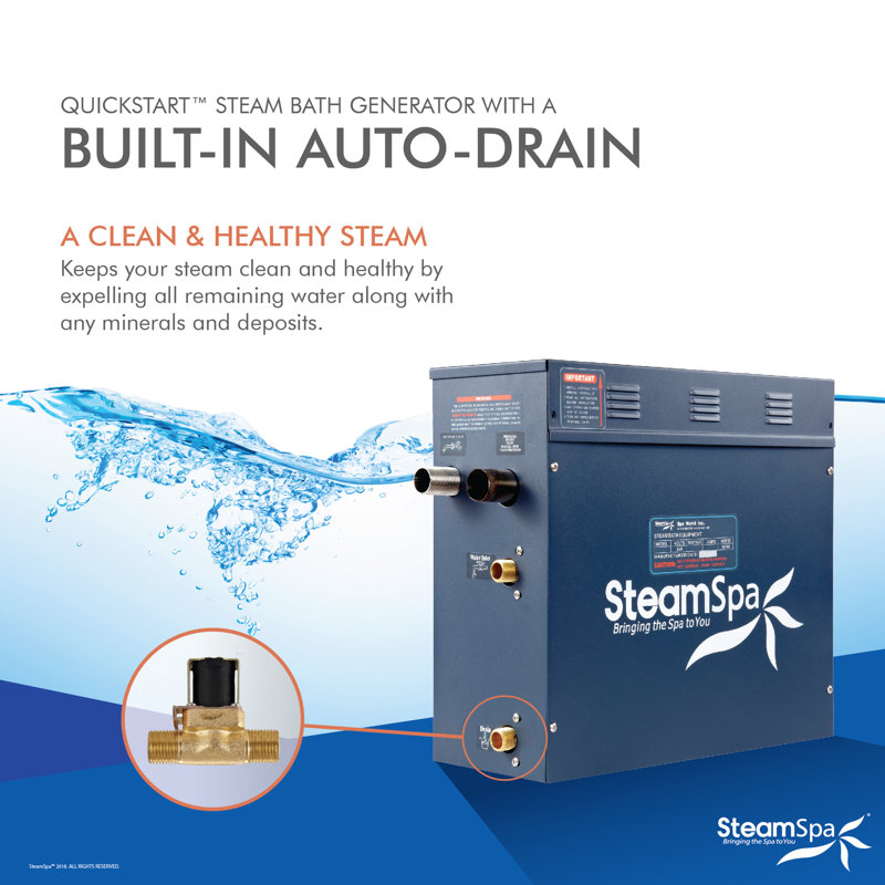 Steamspa Royal Series 6 KW Quickstart Acu-Steam Bath Generator Package With Built-In Auto Drain In Glossy Gold