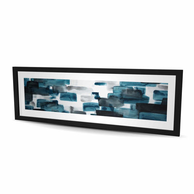 Turquoise et formes grises - reproduction encadrée grise contemporaine