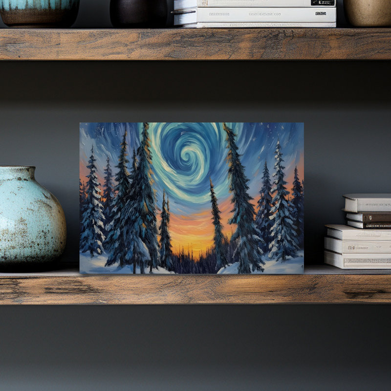 Aurora Borealis Abstract Bird Cherry Peony Flower Forest Wall Art, 18" H x 12" W