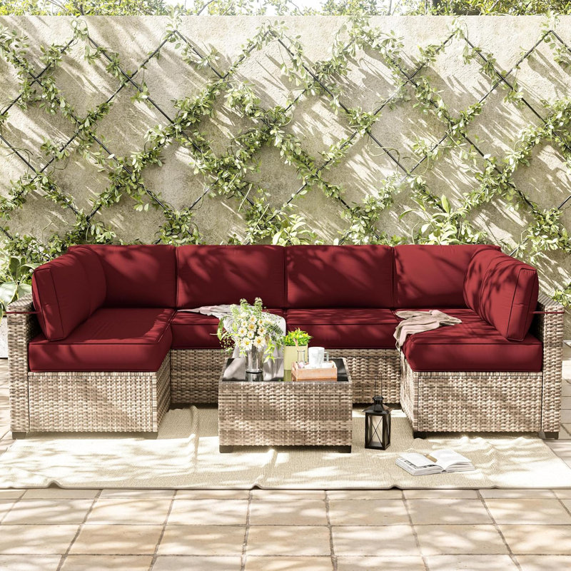 14-Piece Outdoor Replacement Cushion Set Seat/Back Cushion，26'' W X 26'' D，Only Cushions, Burgundy, 26" L x 26" W x 5" H
