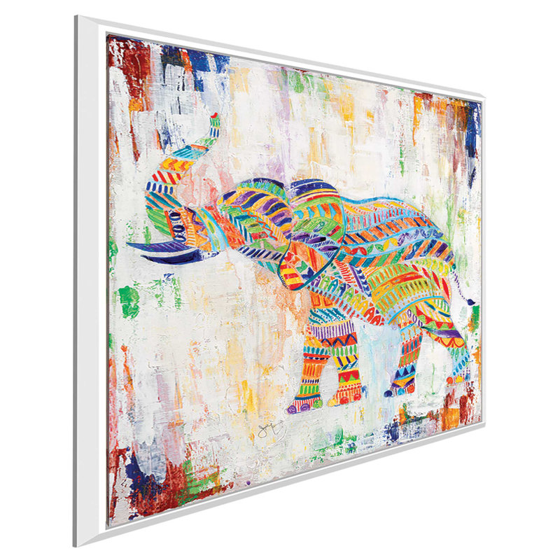« magique éléphant », reproduction de peinture à l’acrylique sur toile, H 21,5 po x l 21,5 po x P 2 po, Cadre blanc