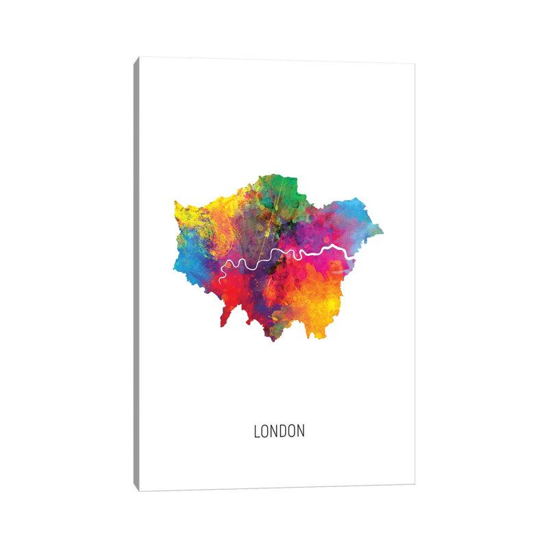 London Map by Michael Tompsett - Wrapped Canvas Painting, 20.32 cm H x 30.48 cm W