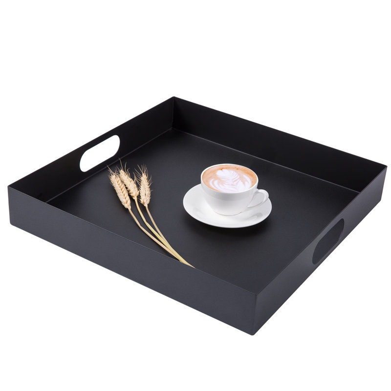 Decorative 16 Inch Matte Black Square Tray