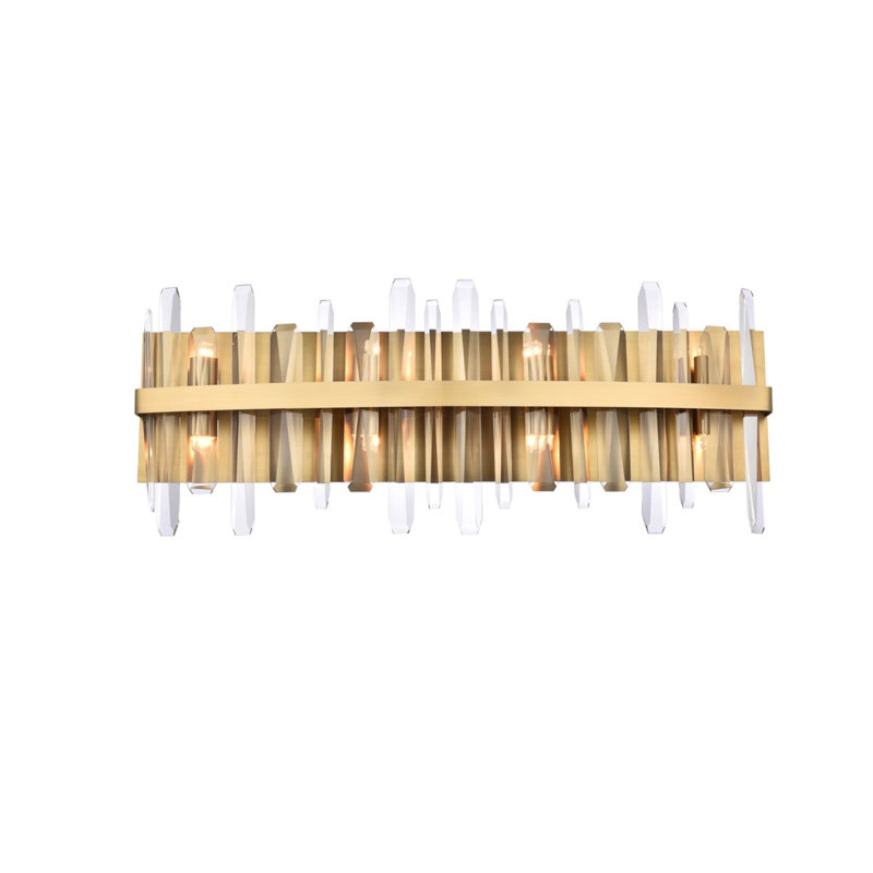Marlow Dimmable Flush Mounted Sconce, Satin Gold, 12" H x 5" W x 30" D, 8 Lights