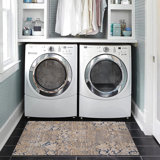Kivett Distresed Medallions Navy and Sand Indoor Outdoor Machine Washable Area Rug