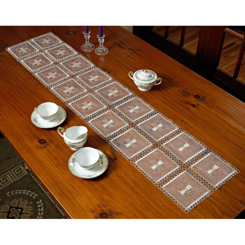 Annabell Embroidered Table Runner, 34" L x 13" W, Gold