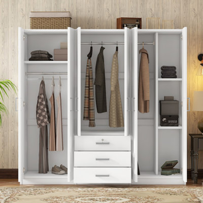 Armoire-penderie 6 portes en bois pour chambre à coucher, avec grands tiroirs, blanc