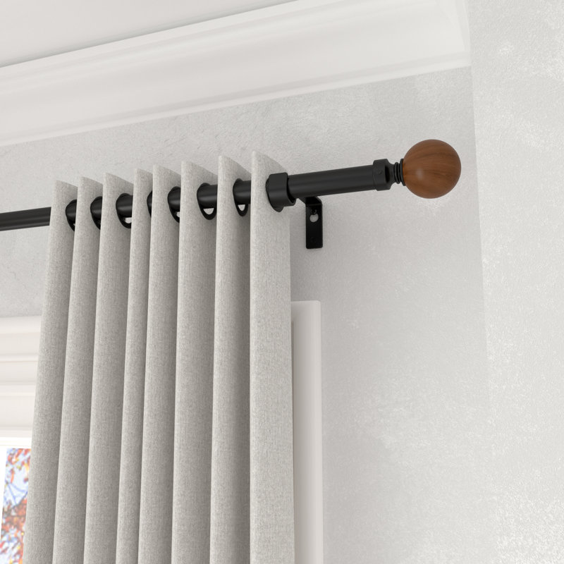 48" Adjustable Single Curtain Rod and Coordinating Finial Set, 84" - 120"
