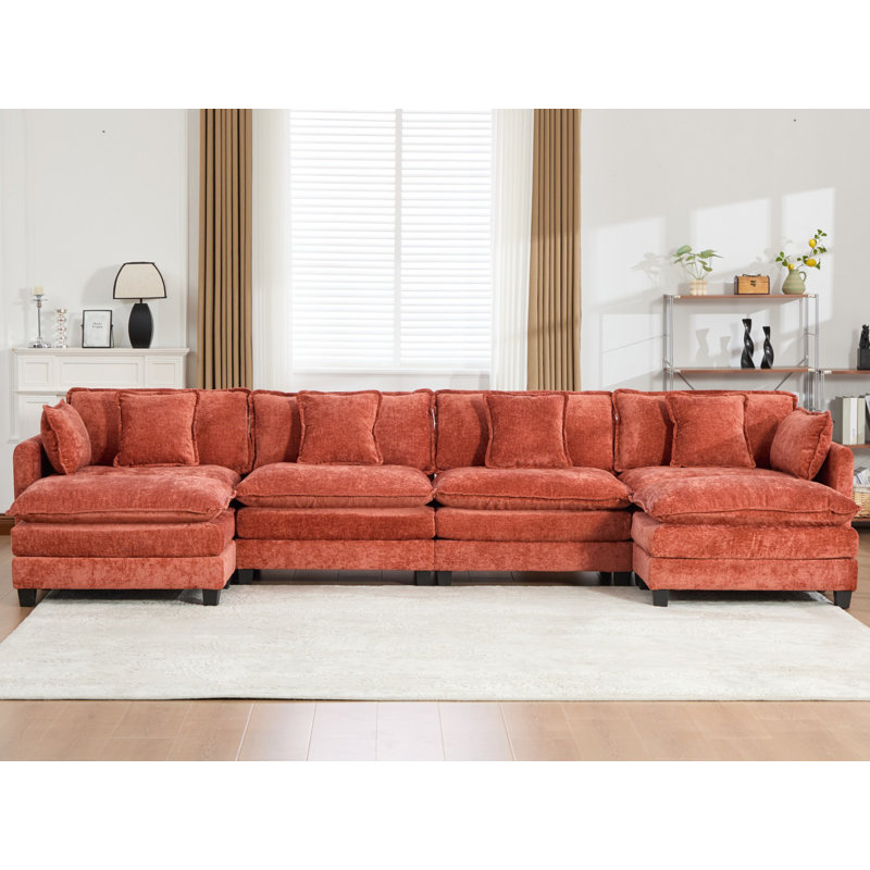 Canapé modulaire en U avec canapé-lit surdimensionné Schmucker, Chenille orange, H 33 po x l 149,6 po x P 35 po