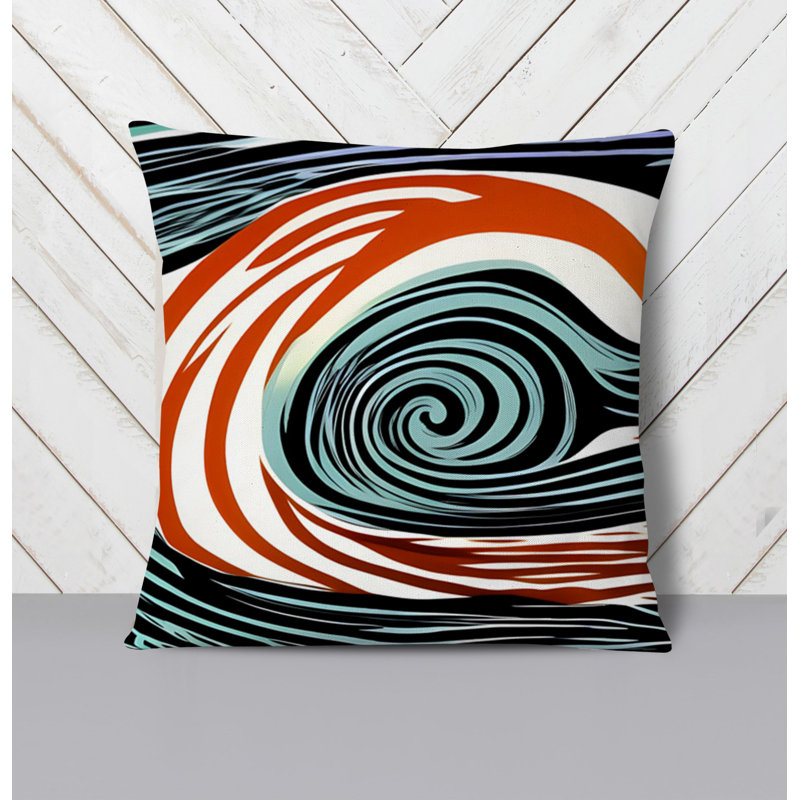 Throw Pillow With Insert, Blue/White/Orange Abstract 2, 18"H x 18"W