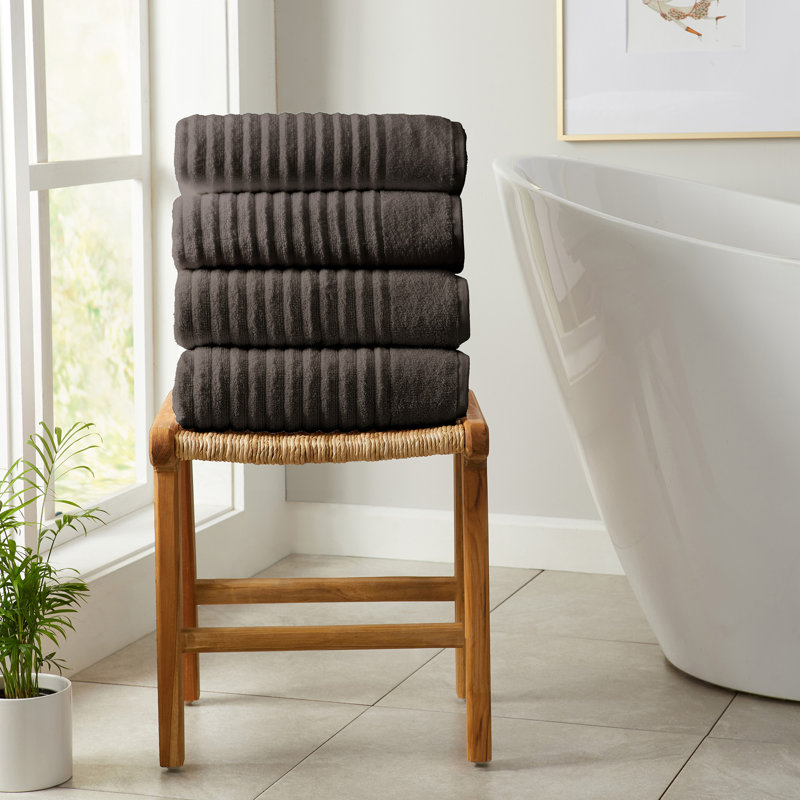 Essuie-mains 100% coton à nervures zéro torsion (ensemble de 6), Gris minuit, Serviettes de bain - paquet de 4
