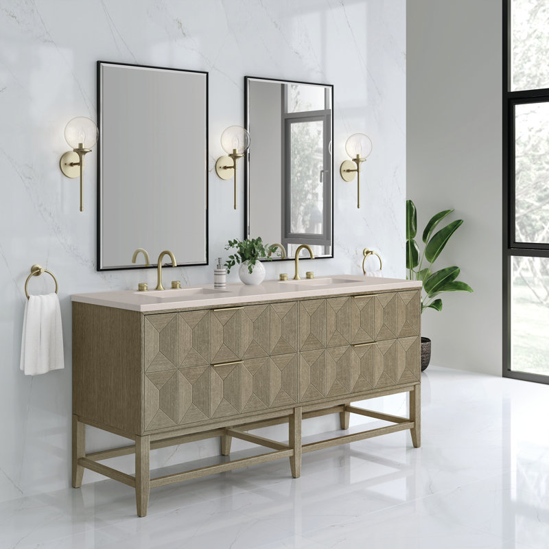 Emmeline 72'' W Double Vanity, White Zeus, 8" Widespread