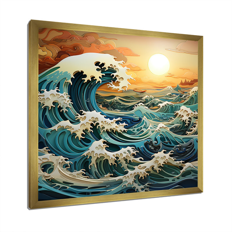 Océan charme vif effet bois coupé IV, Cadre doré simple, H 24 po x l 24 po x P 1 po