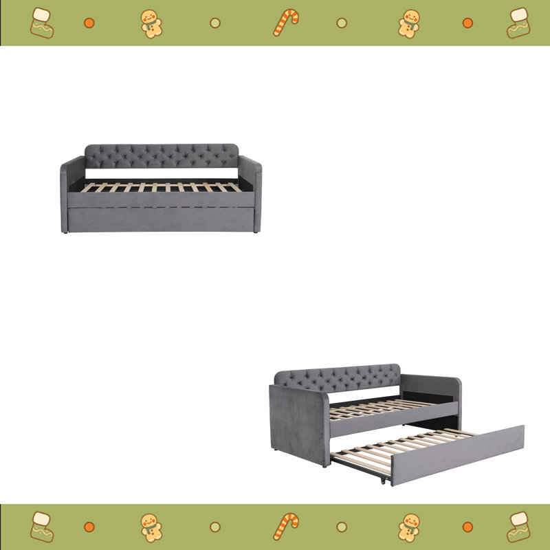 Lit de jour simple rembourré avec couchette et conception de chargement USB, Gris foncé
