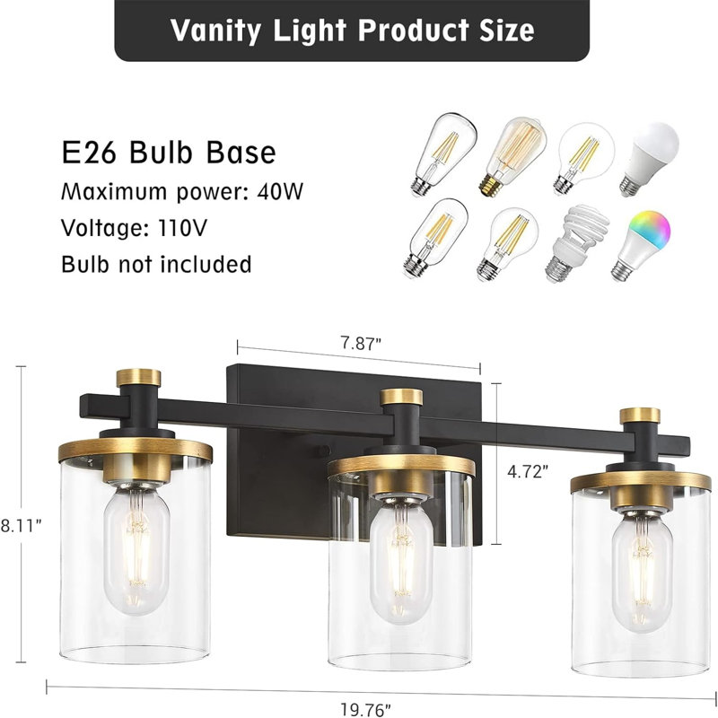 Abery 3 - Light Dimmable Vanity Light, Gold/Matte Black