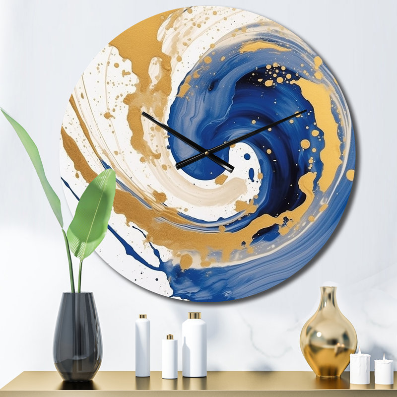 Horloge murale en métal bleu foncé et spirale III, Petit