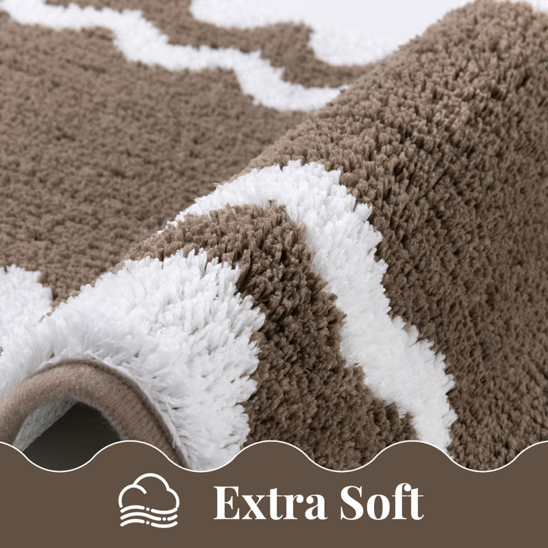 Tapis de salle de bain absorbant et antidérapant lavable (ensemble de 4), Motif géométrique brun