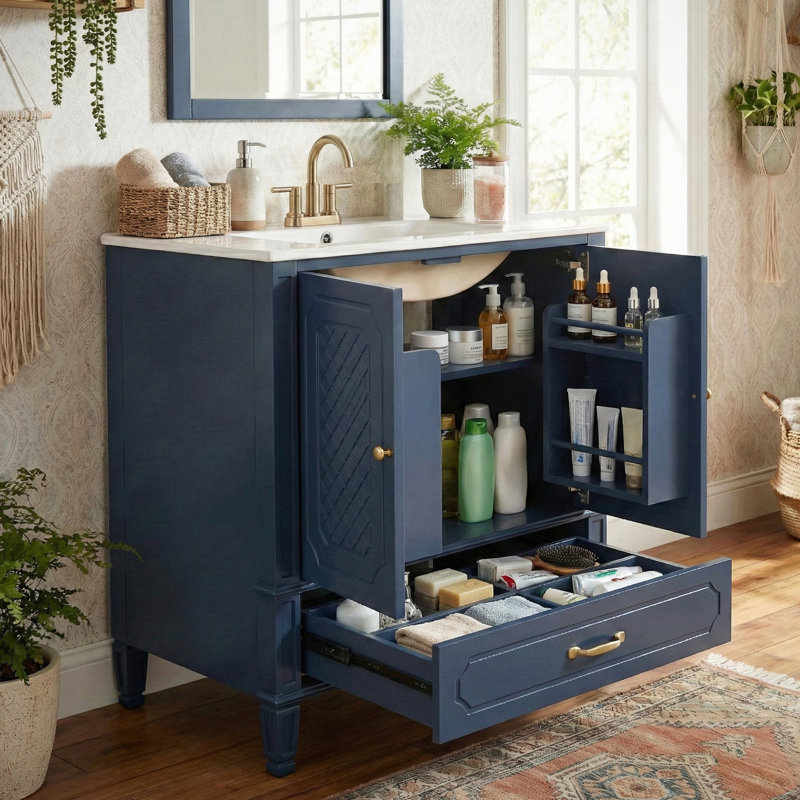 Lauren 30'' Single Bathroom Vanity With Ceramic Top, Blue