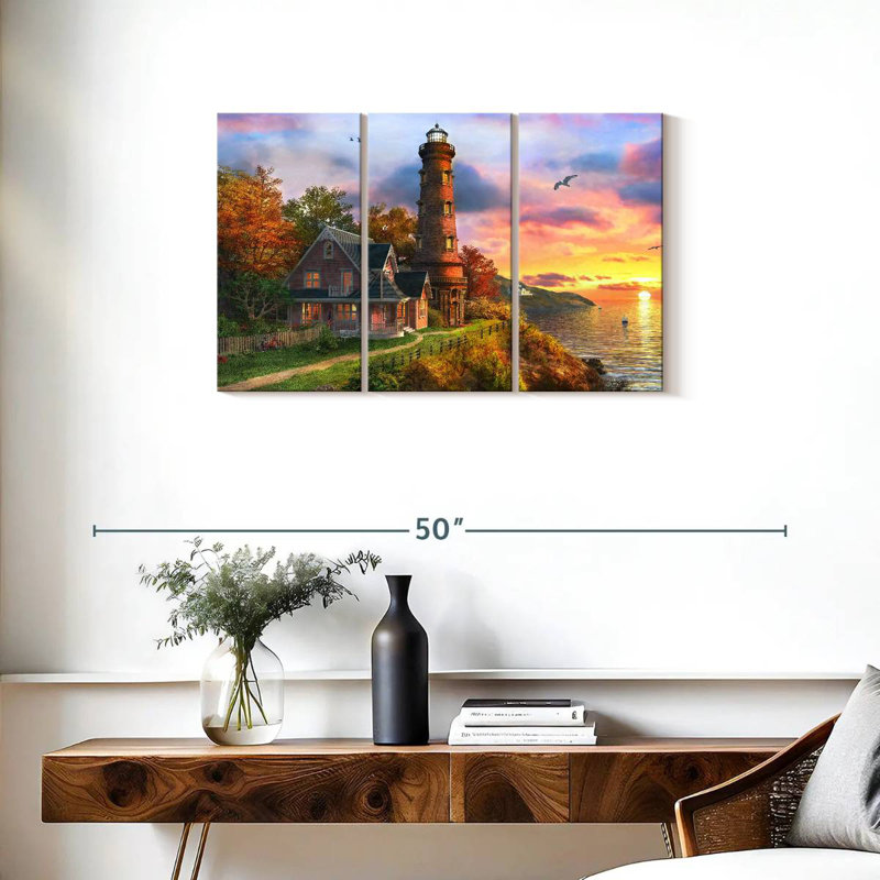 Lilie Seaside Sunset Lighthouse, 20" H x 33" W