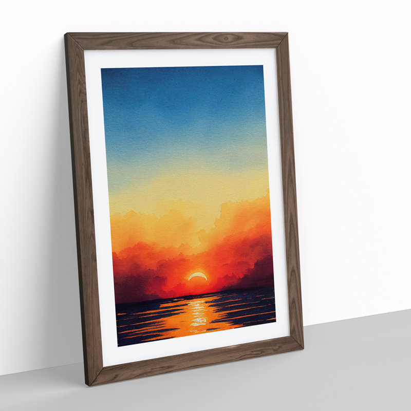 XV1022-5157X Ocean Sunset No.1 - Single Picture Frame Painting, 34cm H x 25cm W x 2cm D, Walnut