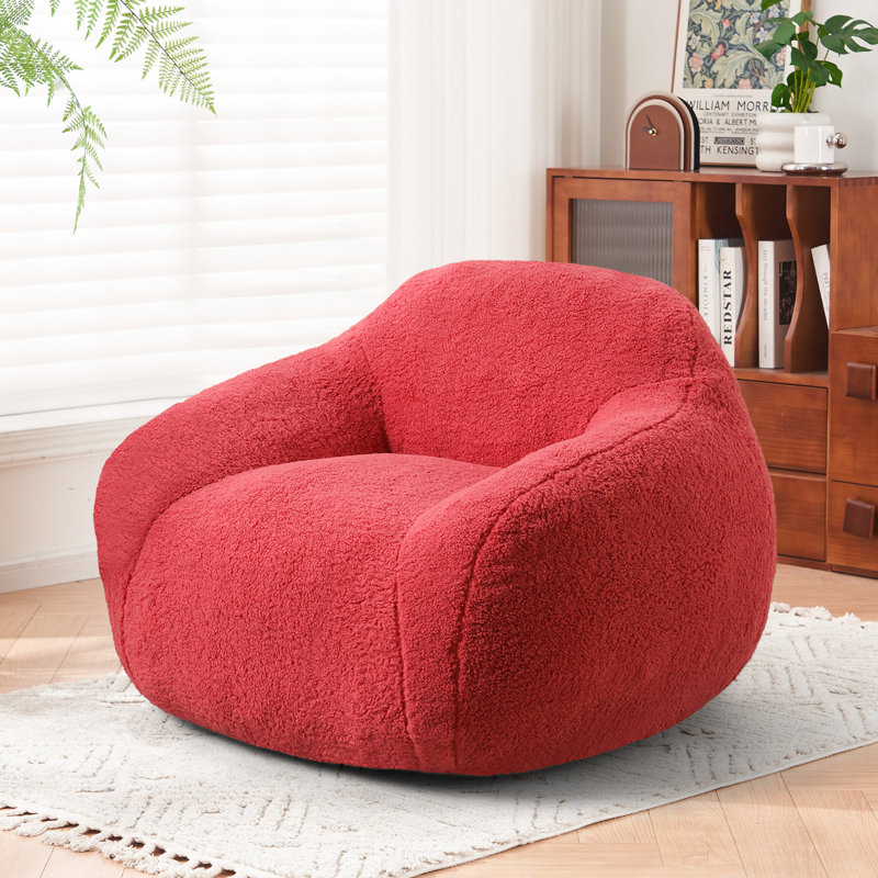 Compression High Quality Teddy Fabric Large Arn Bean Bag Chair, Red Teddy