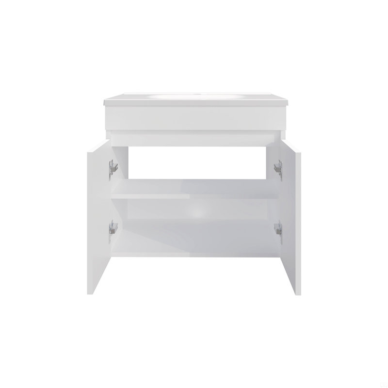 Meuble-lavabo avec lavabo, 2 portes, 2 tablettes, Blanc