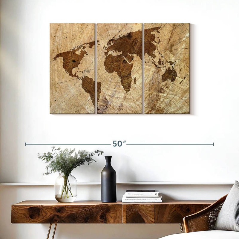 Aliaz Tree Stump World Map, 24" H x 38" W