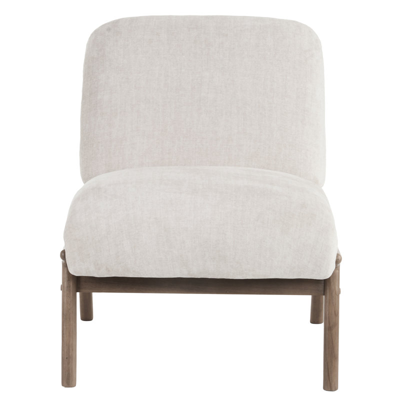 Contemporary Velvet & Solid Wood Accent Chair - Beige & Walnut, Beige