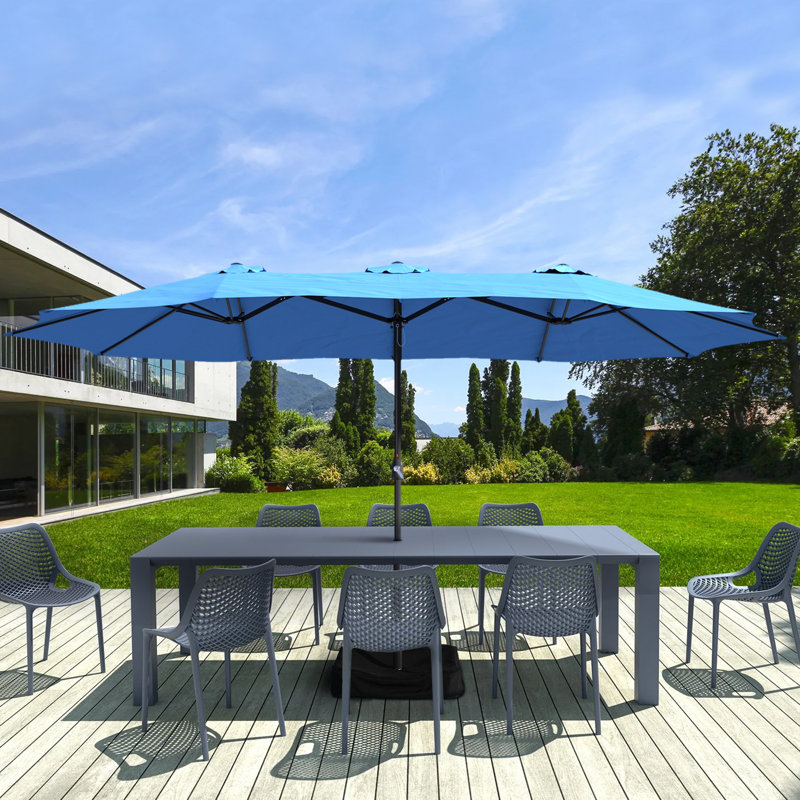 15 Ft Turquoise and Black Steel Patio Market Umbrella with Base