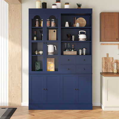 Armoire décorative, buffet autoportant, garde-manger avec tiroirs, tablettes et plateaux coulissants
