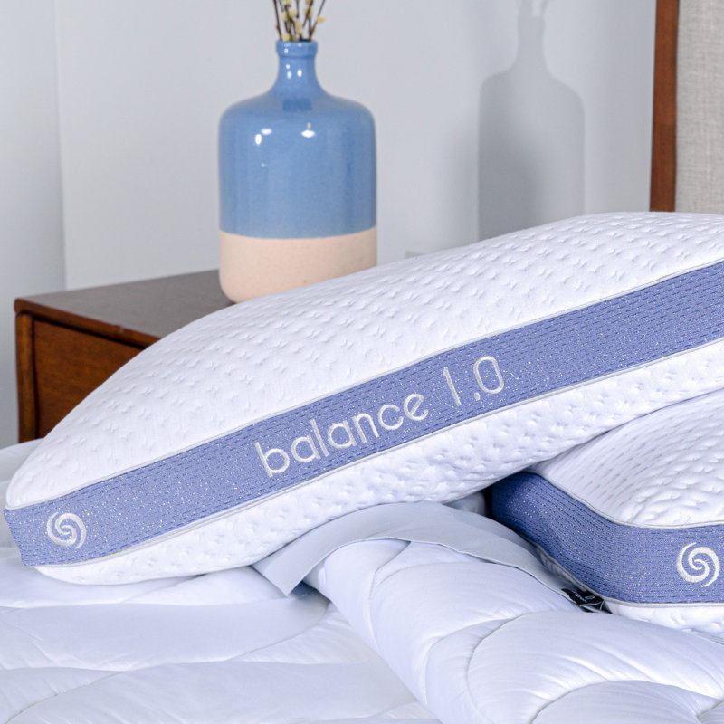 Balance 1.0 White and Blue Medium Hybrid Pillow