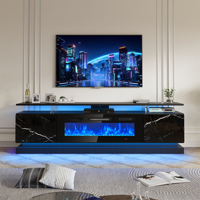 Jacob TV Stand with Electric Fireplace, White, 24.2”H x 70”W x 13.8”D