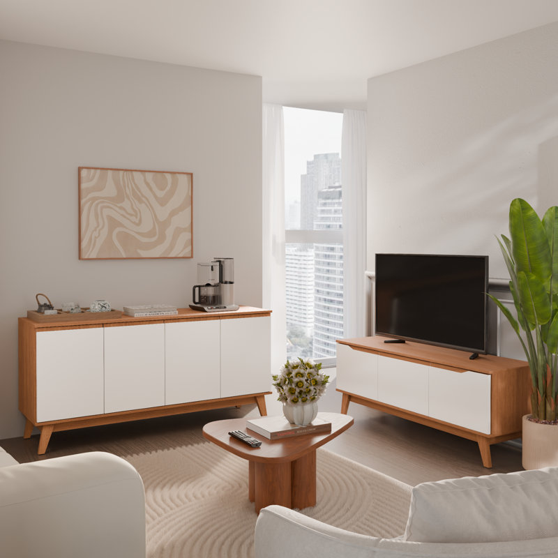 Ensemble de meubles de salon 2 pièces avec meuble télé 3 portes et buffet 4 portes, Golden Oak/White