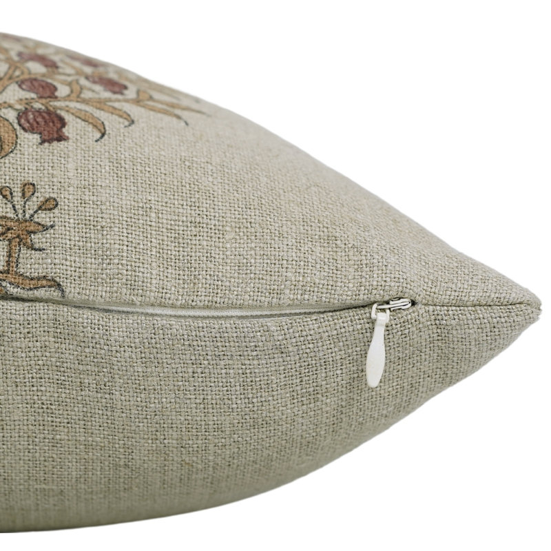 Linen Pillow Cover, 12" H x 20" W, Beige Floral 2, Rectangle