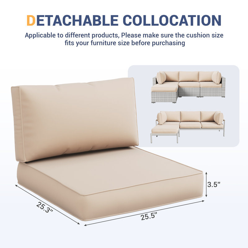 Outdoor Replacement Cushion Set Seat/Back Cushion (Cushion Set Only, Sofa Not Included), Beige